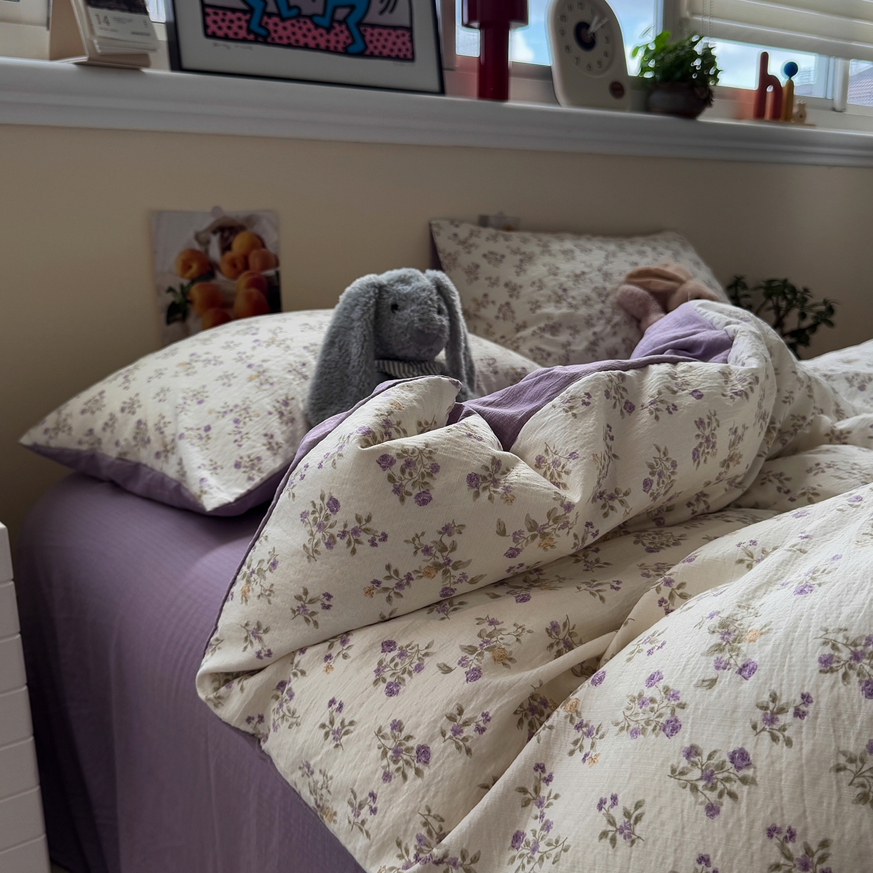 91家纺网 家纺一手货源 找家纺 水墨江南 2025新款高克重云感双层纱印花四件套-场景二 浪漫花枝