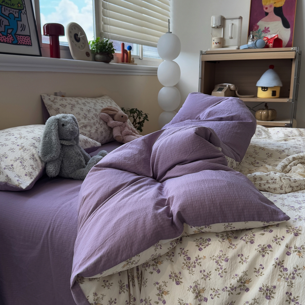 91家纺网 家纺一手货源 找家纺 水墨江南 2025新款高克重云感双层纱印花四件套-场景二 浪漫花枝