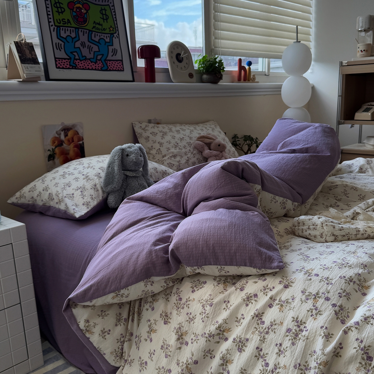 91家纺网 家纺一手货源 找家纺 水墨江南 2025新款高克重云感双层纱印花四件套-场景二 浪漫花枝