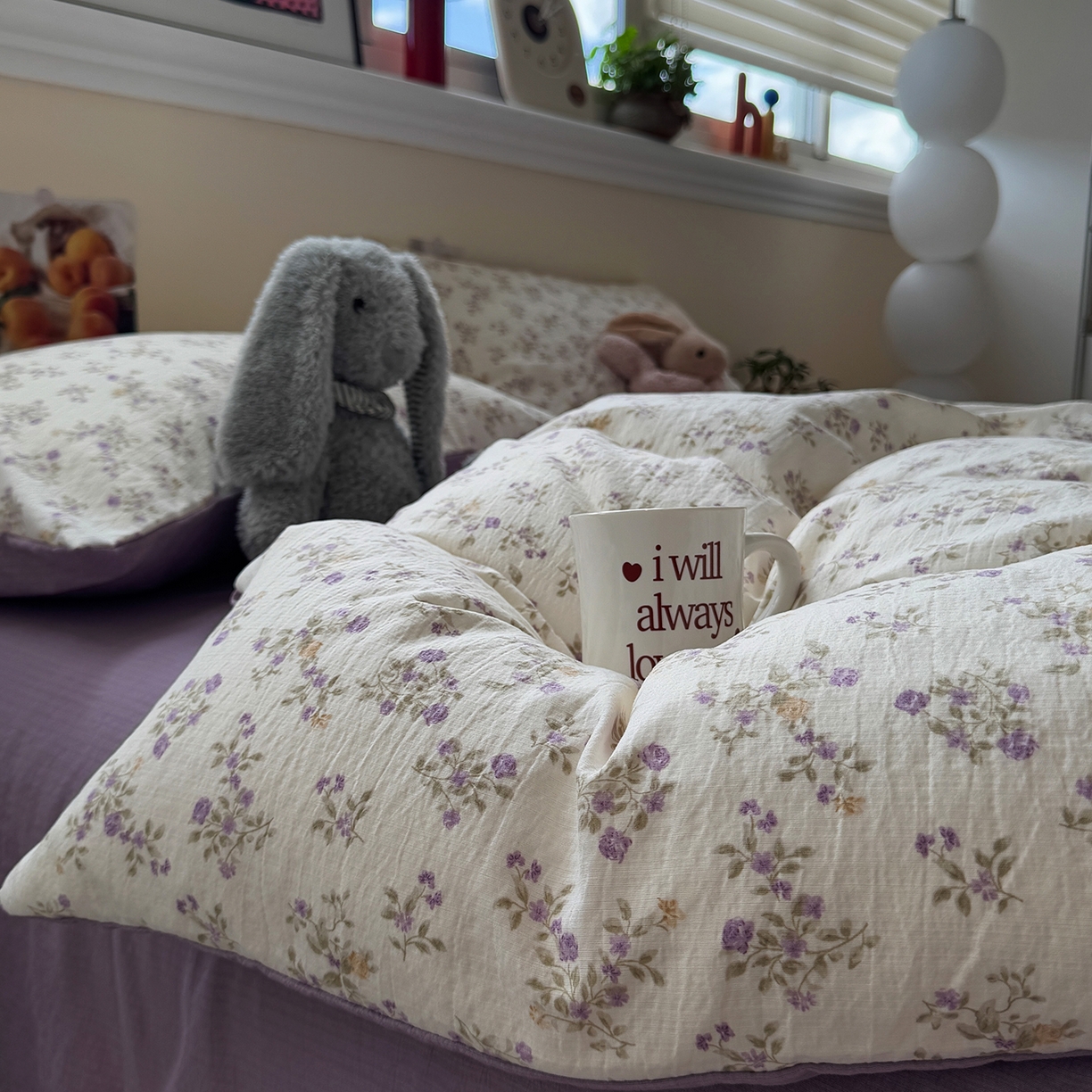 水墨江南 2025新款高克重云感双层纱印花四件套-场景二 浪漫花枝