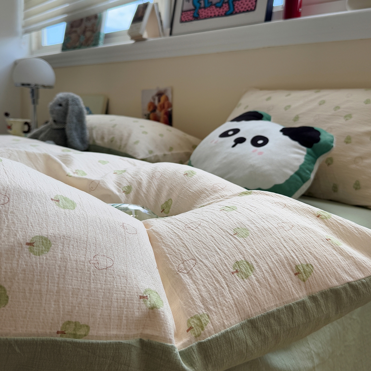 91家纺网 家纺一手货源 找家纺 水墨江南 2025新款高克重云感双层纱印花四件套-场景二 绿意