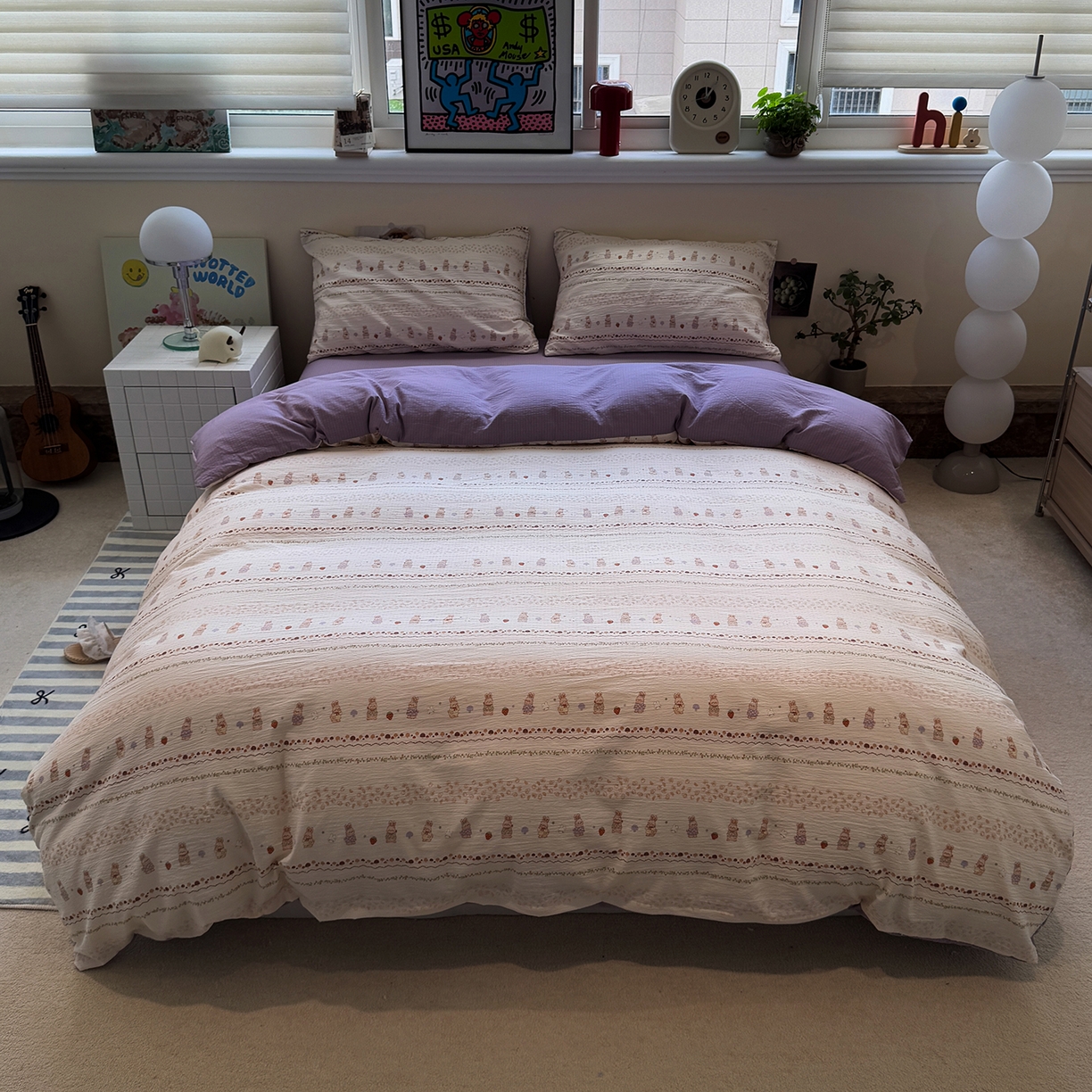 91家纺网 家纺一手货源 找家纺 水墨江南 2025新款高克重云感双层纱印花四件套-场景二 快乐小兔