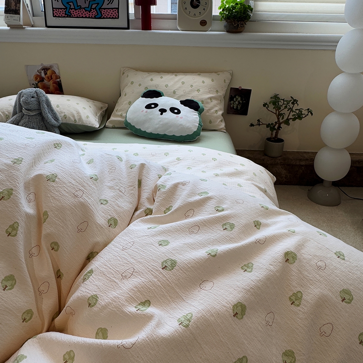 91家纺网 家纺一手货源 找家纺 水墨江南 2025新款高克重云感双层纱印花四件套-场景二 绿意