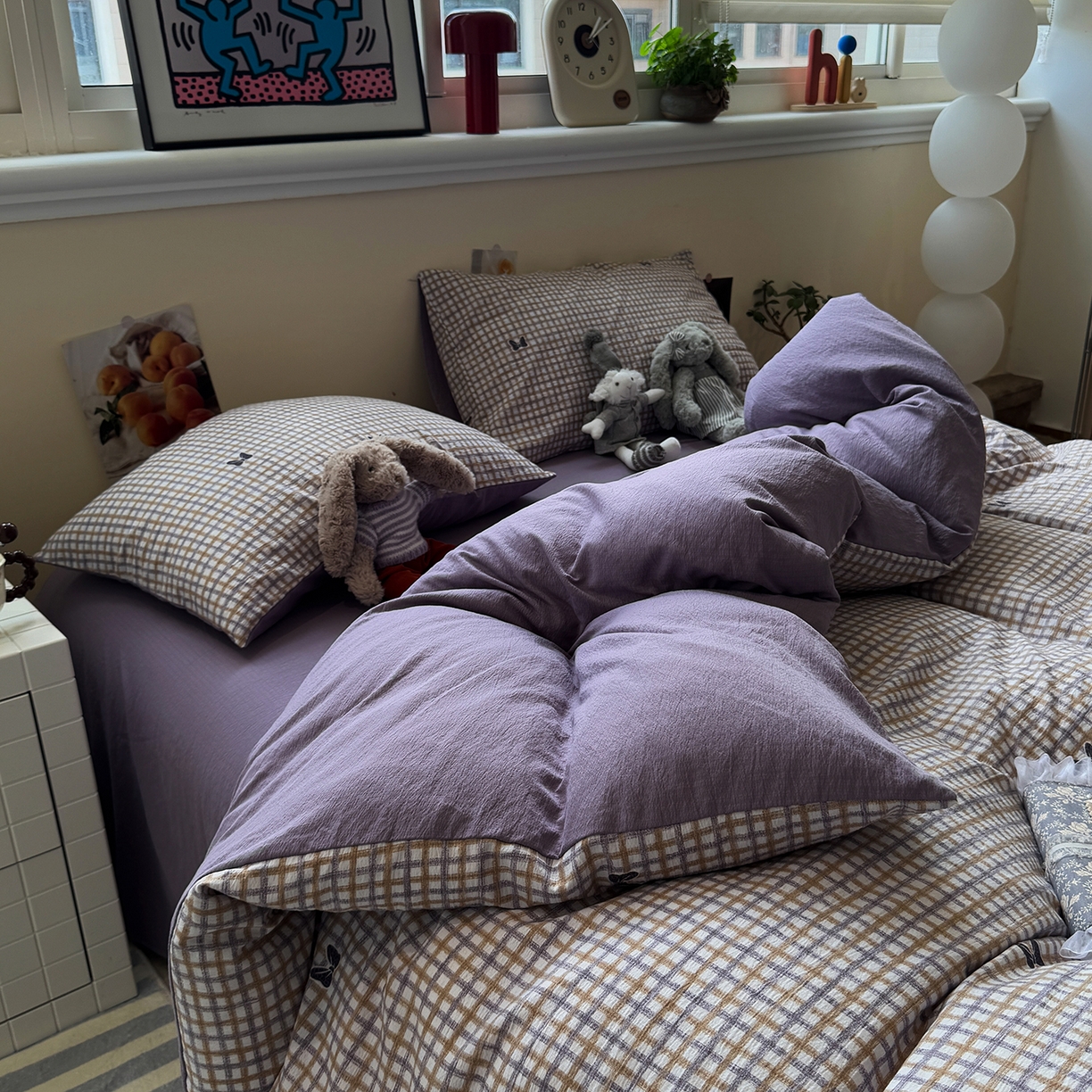 91家纺网 家纺一手货源 找家纺 水墨江南 2025新款高克重云感双层纱印花四件套-场景二 可爱蝴蝶结