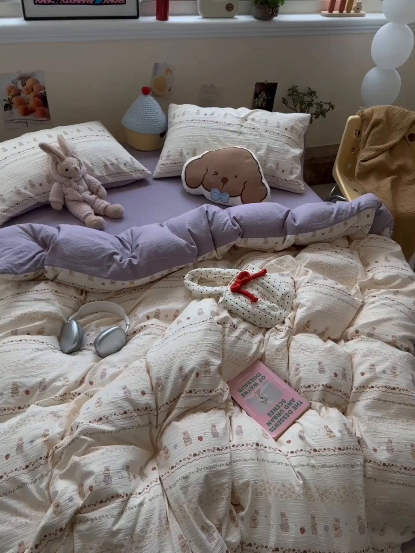 91家纺网 家纺一手货源 找家纺 水墨江南 2025新款高克重云感双层纱印花四件套-场景二 快乐小兔