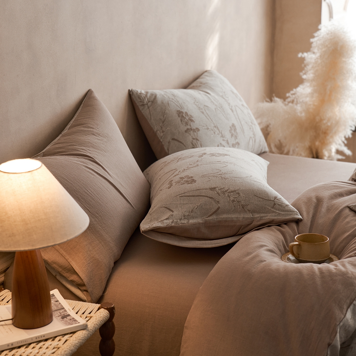 91家纺网 家纺一手货源 找家纺 清雅福 2025新款A类全棉水洗色织大提花四件套 艾薇娜-桂圆