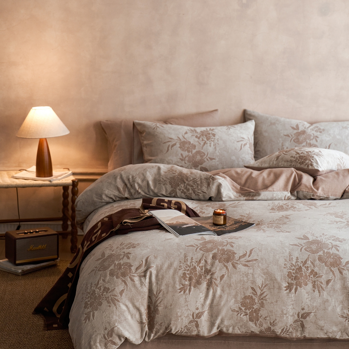 91家纺网 家纺一手货源 找家纺 清雅福 2025新款A类全棉水洗色织大提花四件套 日照繁花-桂圆