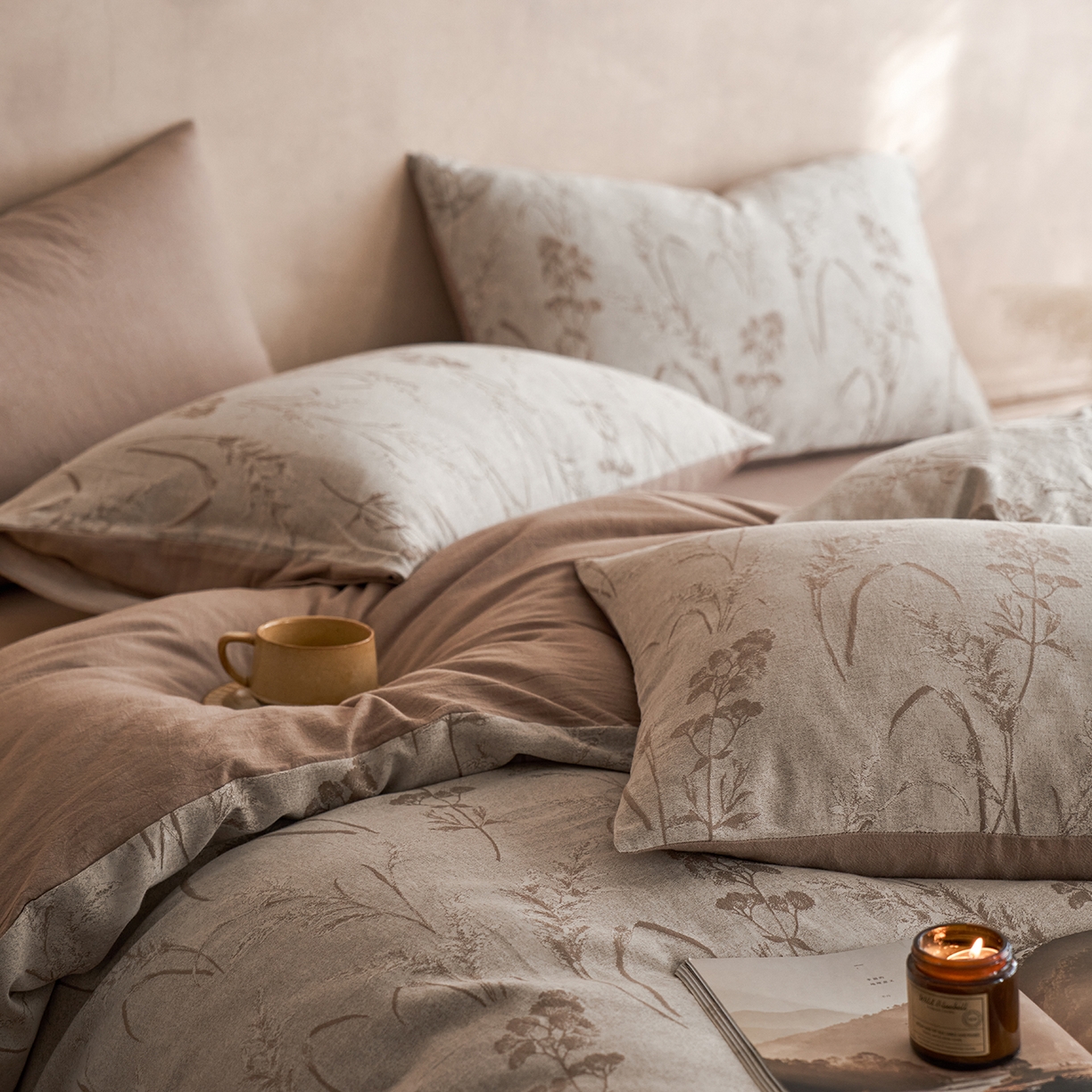 91家纺网 家纺一手货源 找家纺 清雅福 2025新款A类全棉水洗色织大提花四件套 艾薇娜-桂圆