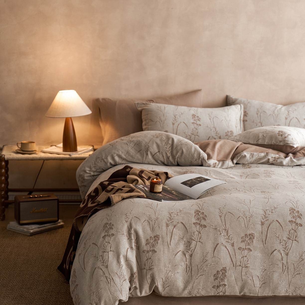 91家纺网 家纺一手货源 找家纺 清雅福 2025新款A类全棉水洗色织大提花四件套 艾薇娜-桂圆