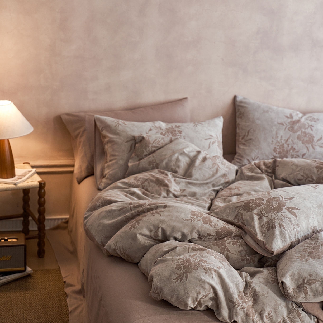 91家纺网 家纺一手货源 找家纺 清雅福 2025新款A类全棉水洗色织大提花四件套 日照繁花-桂圆