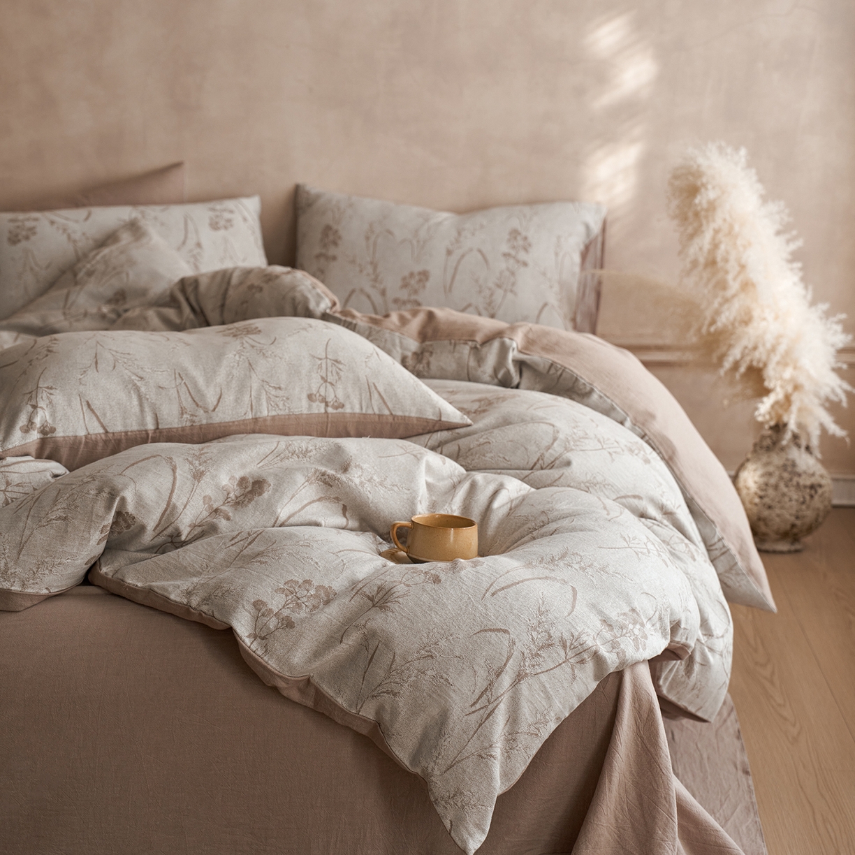 91家纺网 家纺一手货源 找家纺 清雅福 2025新款A类全棉水洗色织大提花四件套 艾薇娜-桂圆