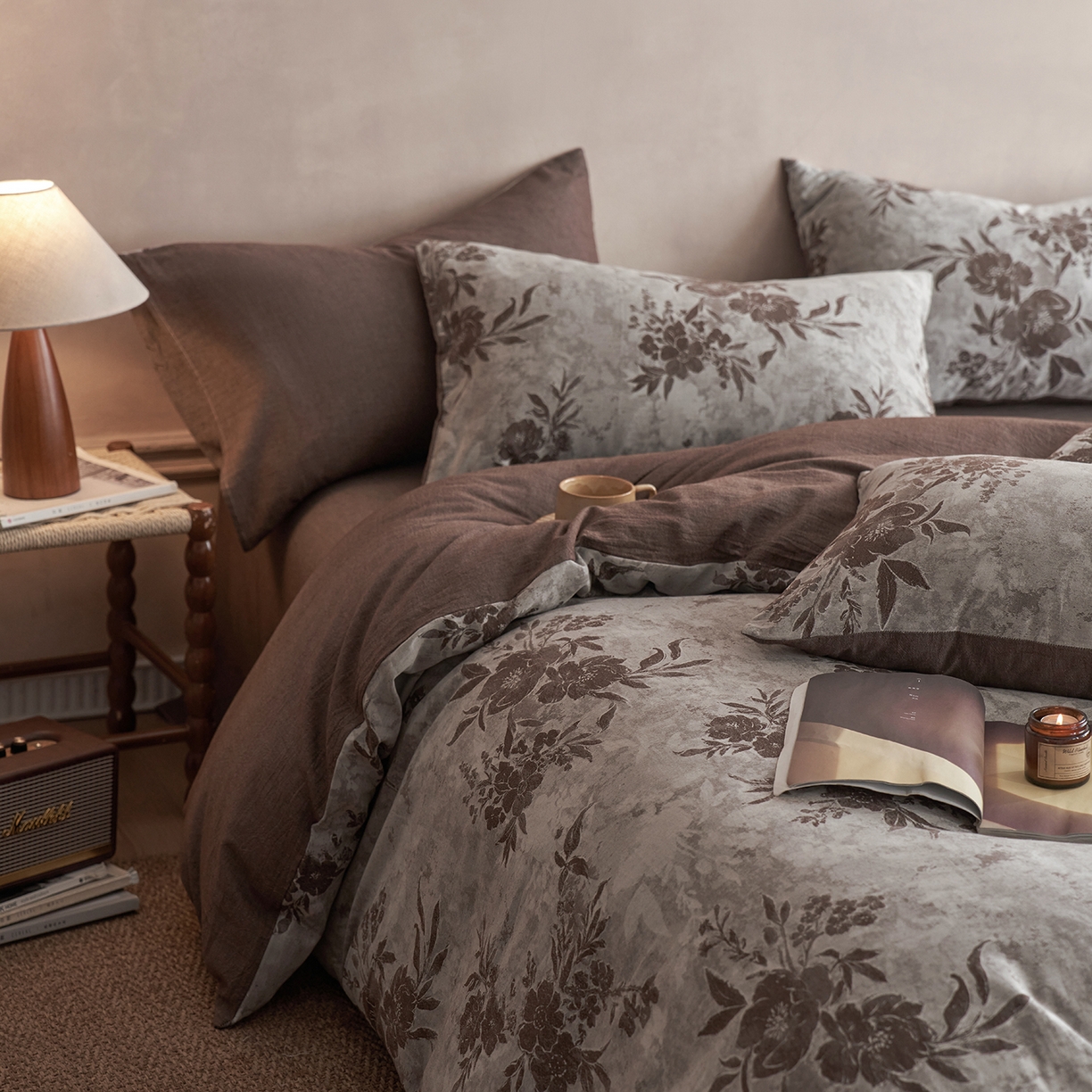 清雅福 2025新款A类全棉水洗色织大提花四件套 日照繁花-罗汉果