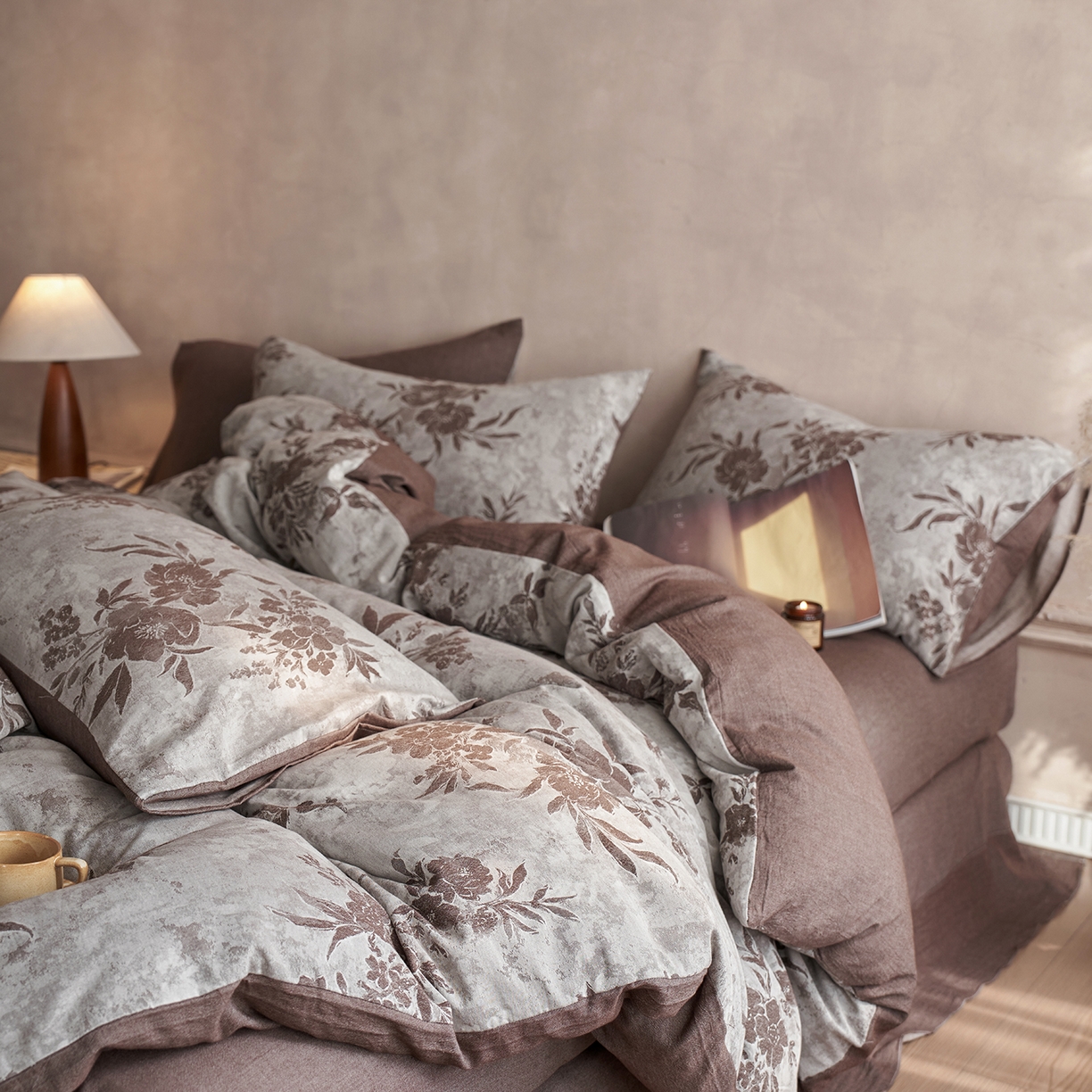 91家纺网 家纺一手货源 找家纺 清雅福 2025新款A类全棉水洗色织大提花四件套 日照繁花-罗汉果