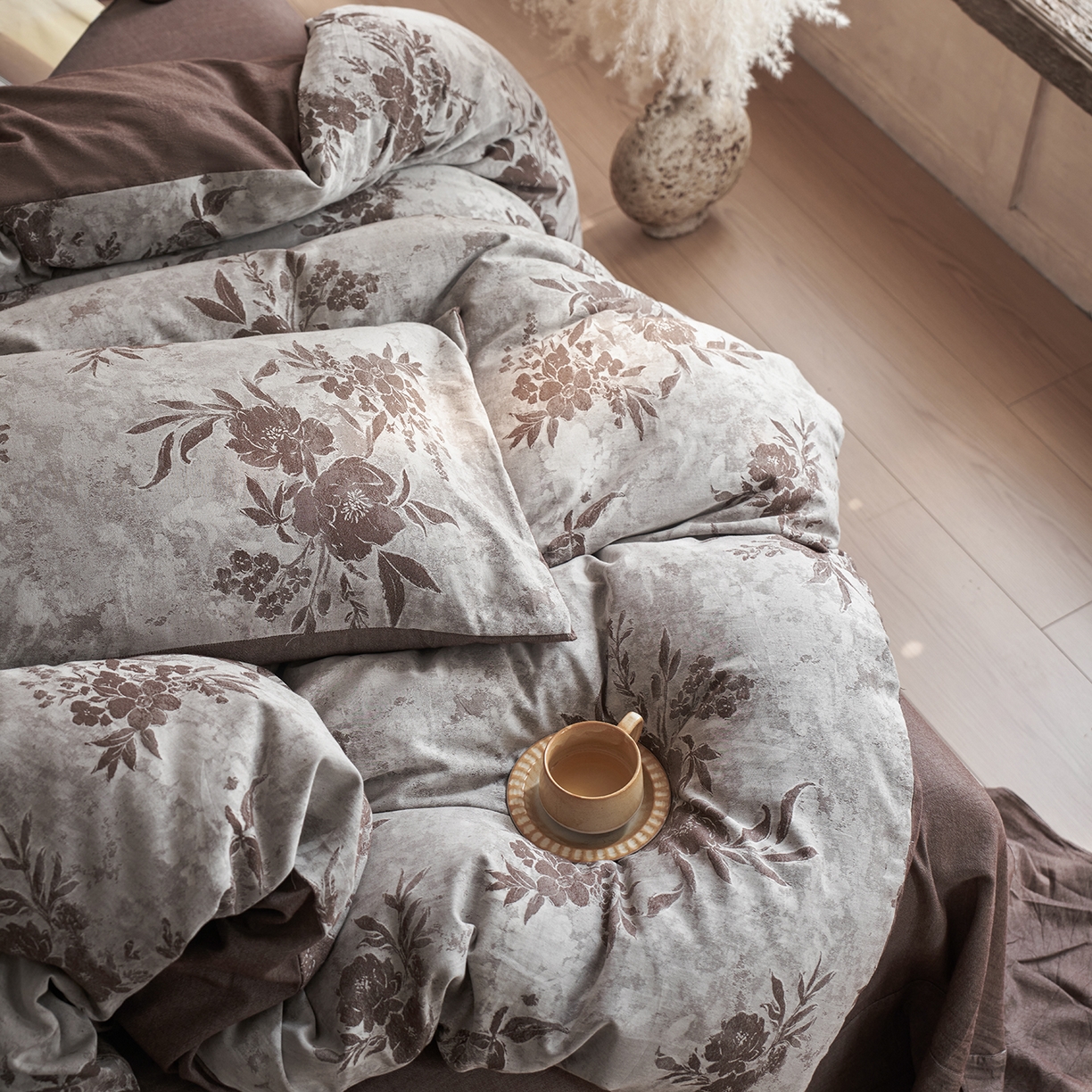 91家纺网 家纺一手货源 找家纺 清雅福 2025新款A类全棉水洗色织大提花四件套 日照繁花-罗汉果