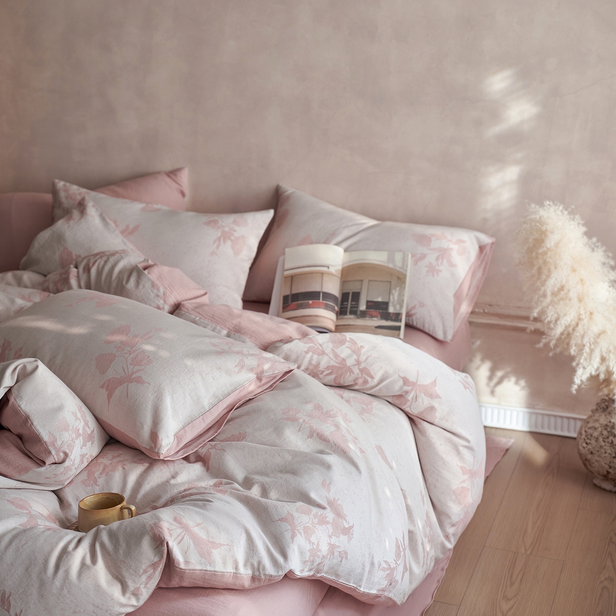 91家纺网 家纺一手货源 找家纺 清雅福 2025新款A类全棉水洗色织大提花四件套 格林特-暗粉