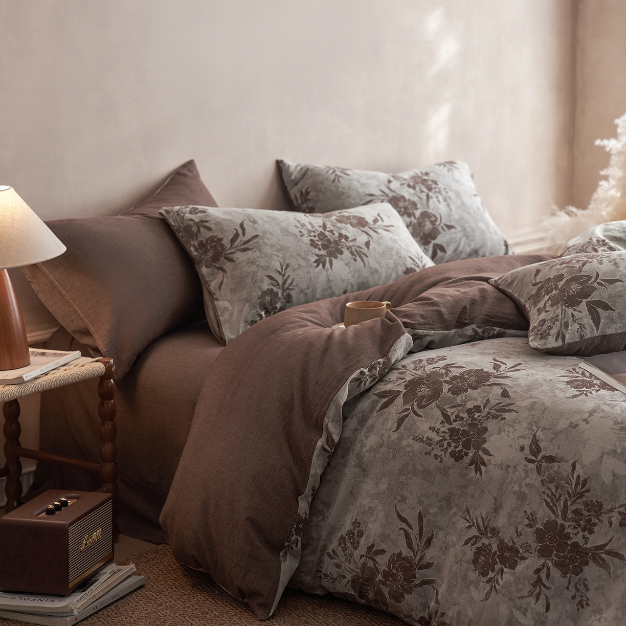 91家纺网 家纺一手货源 找家纺 清雅福 2025新款A类全棉水洗色织大提花四件套 日照繁花-罗汉果