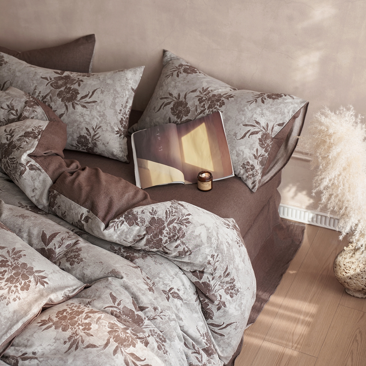 91家纺网 家纺一手货源 找家纺 清雅福 2025新款A类全棉水洗色织大提花四件套 日照繁花-罗汉果