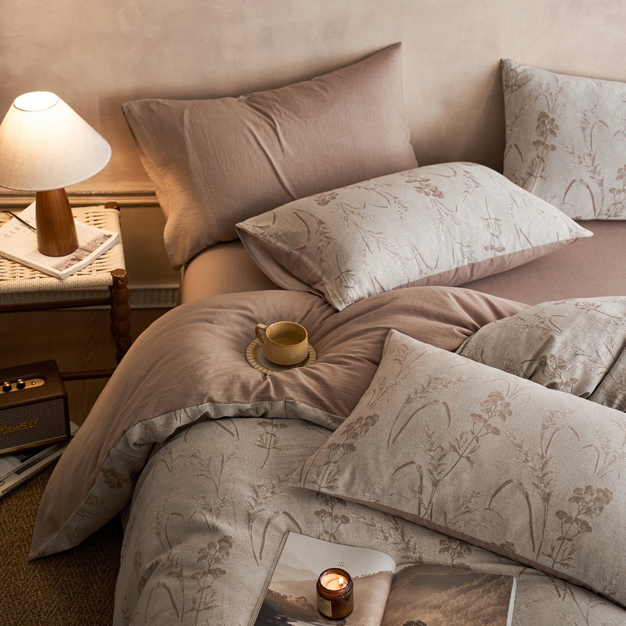 91家纺网 家纺一手货源 找家纺 清雅福 2025新款A类全棉水洗色织大提花四件套 艾薇娜-桂圆