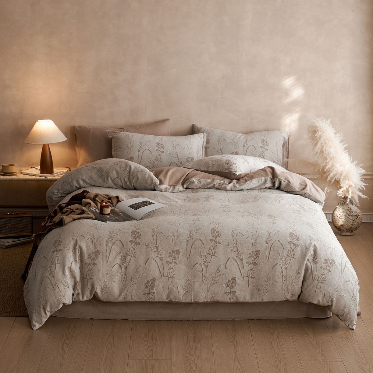 91家纺网 家纺一手货源 找家纺 清雅福 2025新款A类全棉水洗色织大提花四件套 艾薇娜-桂圆