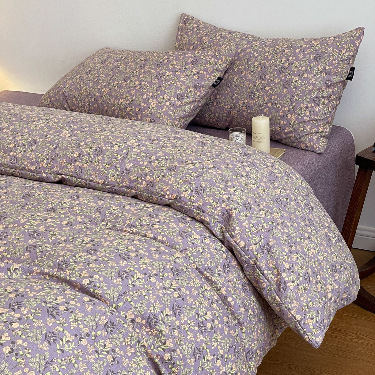 91家纺网 家纺一手货源 找家纺 典曼家纺 2025秋冬新款A类高克重亚麻复古诧季风原麻系列四件套 洛檀紫