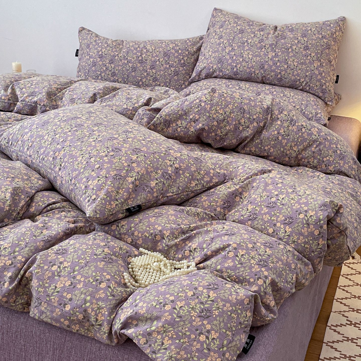 91家纺网 家纺一手货源 找家纺 典曼家纺 2025秋冬新款A类高克重亚麻复古诧季风原麻系列四件套 洛檀紫