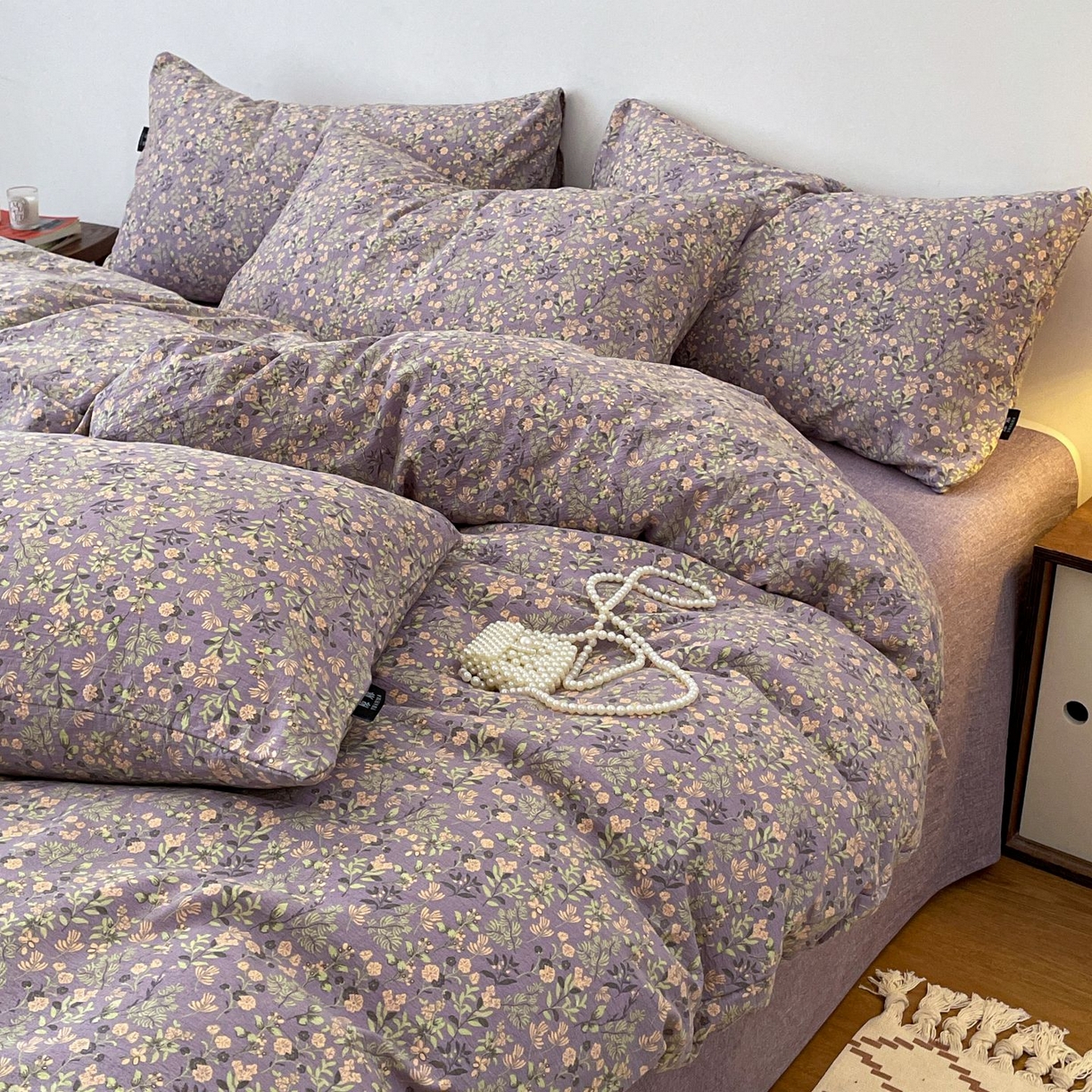 91家纺网 家纺一手货源 找家纺 典曼家纺 2025秋冬新款A类高克重亚麻复古诧季风原麻系列四件套 洛檀紫