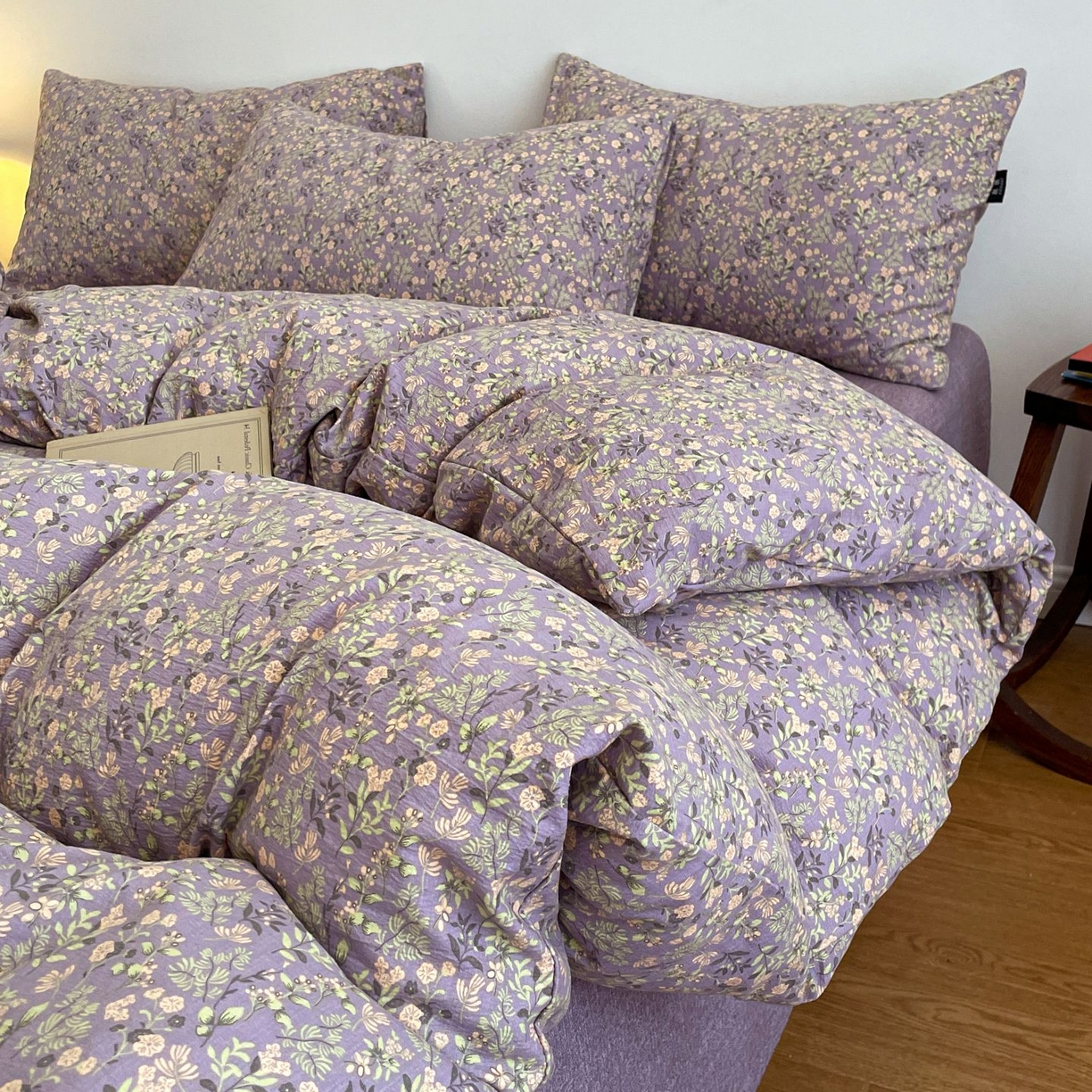 91家纺网 家纺一手货源 找家纺 典曼家纺 2025秋冬新款A类高克重亚麻复古诧季风原麻系列四件套 洛檀紫