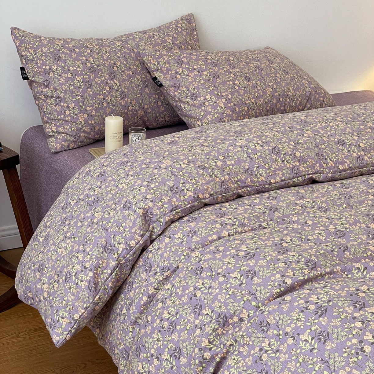 91家纺网 家纺一手货源 找家纺 典曼家纺 2025秋冬新款A类高克重亚麻复古诧季风原麻系列四件套 洛檀紫