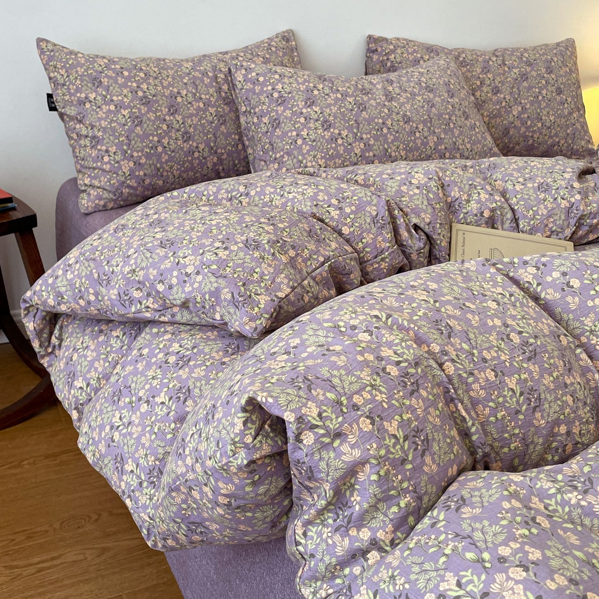 91家纺网 家纺一手货源 找家纺 典曼家纺 2025秋冬新款A类高克重亚麻复古诧季风原麻系列四件套 洛檀紫