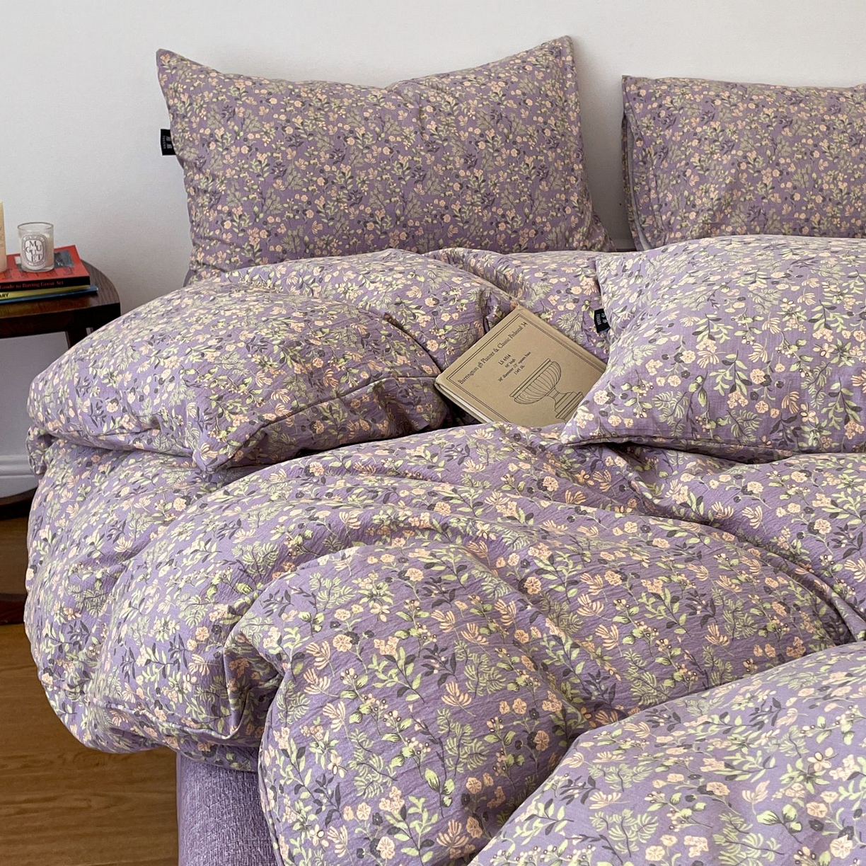 91家纺网 家纺一手货源 找家纺 典曼家纺 2025秋冬新款A类高克重亚麻复古诧季风原麻系列四件套 洛檀紫