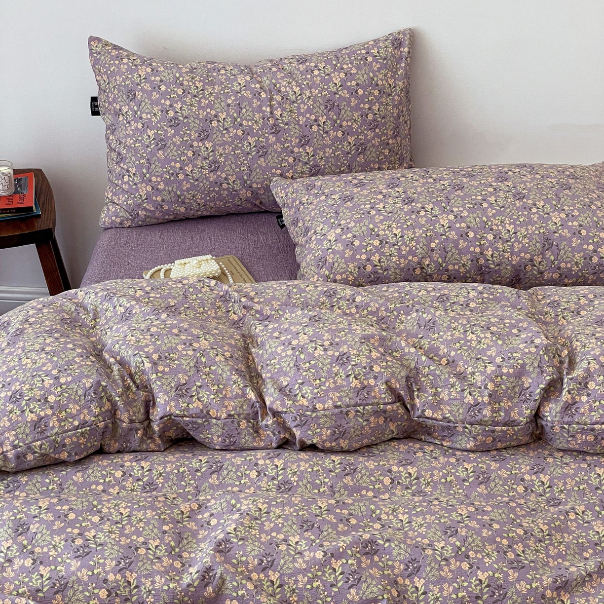 91家纺网 家纺一手货源 找家纺 典曼家纺 2025秋冬新款A类高克重亚麻复古诧季风原麻系列四件套 洛檀紫