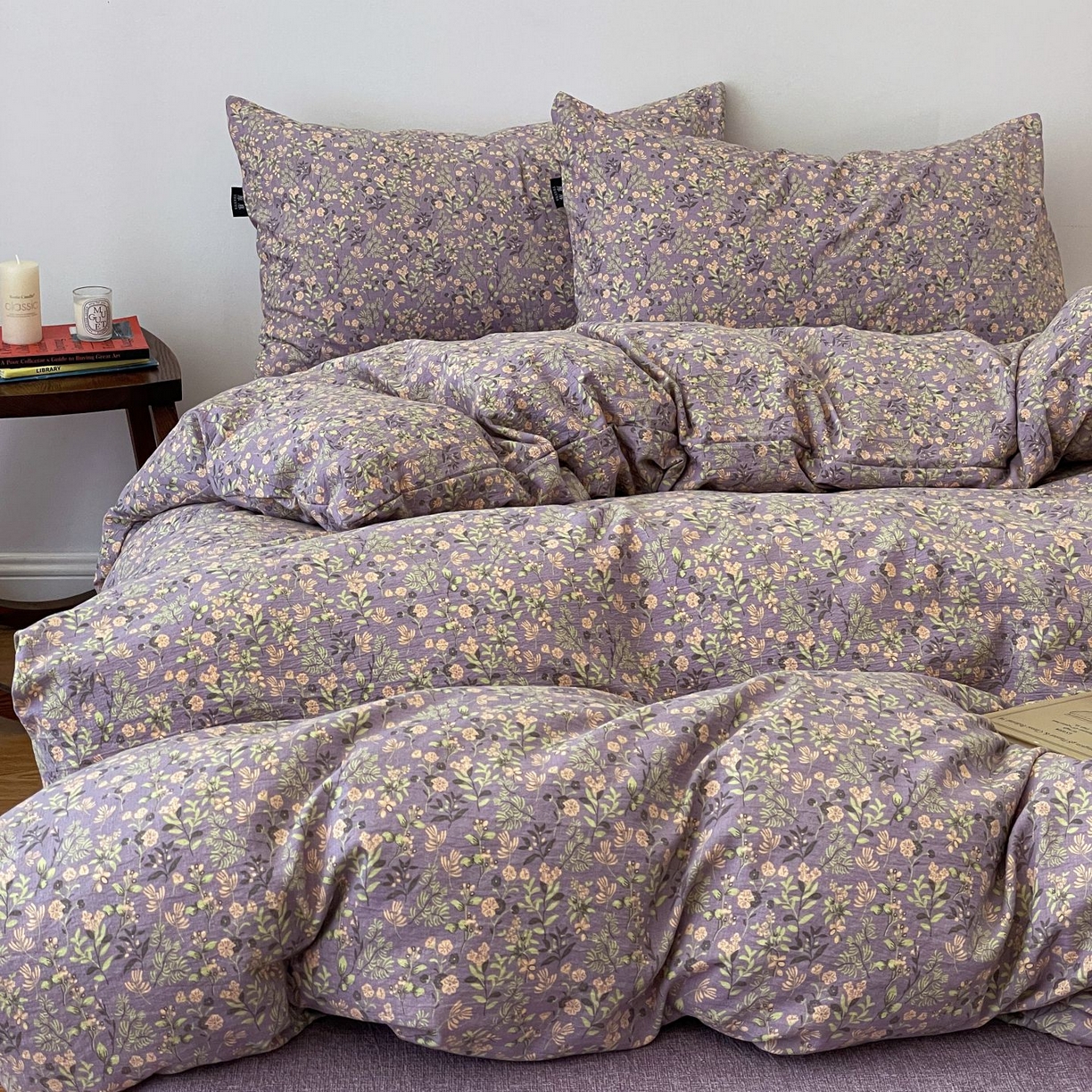 91家纺网 家纺一手货源 找家纺 典曼家纺 2025秋冬新款A类高克重亚麻复古诧季风原麻系列四件套 洛檀紫