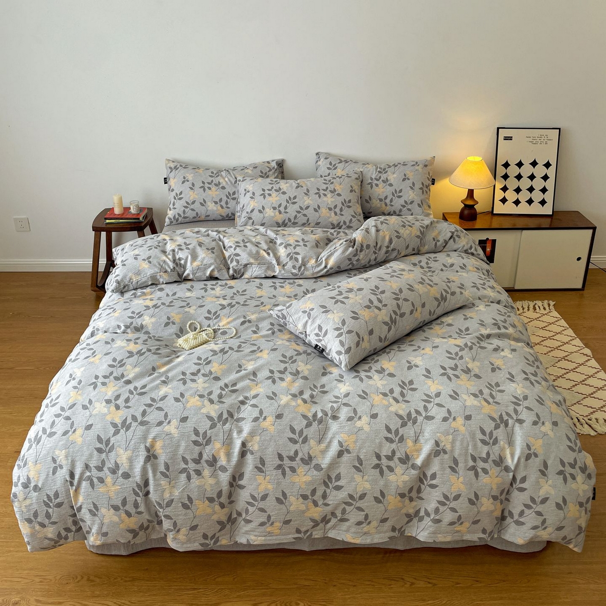 91家纺网 家纺一手货源 找家纺 典曼家纺 2025秋冬新款A类高克重亚麻复古诧季风原麻系列四件套 蔓叶兰