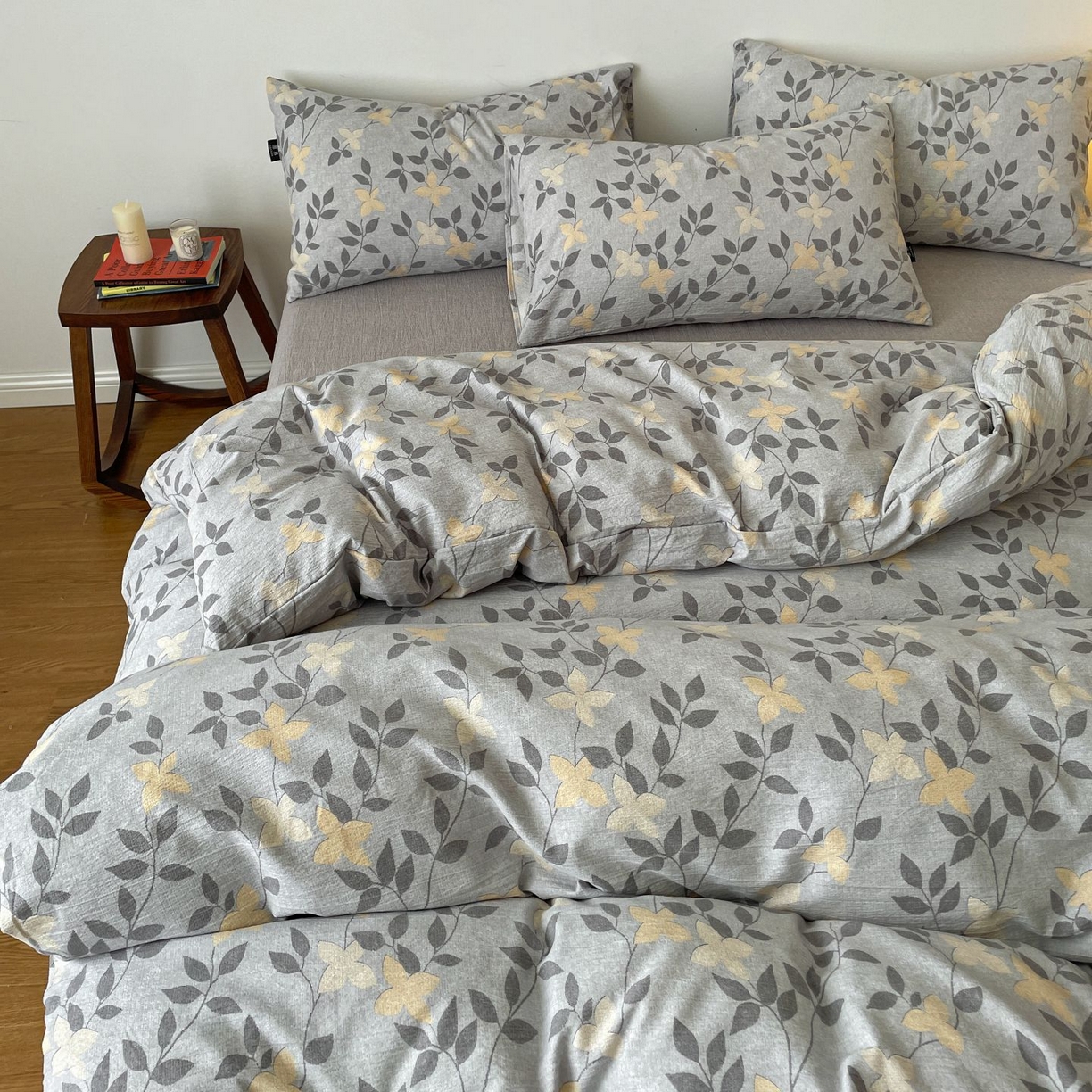 91家纺网 家纺一手货源 找家纺 典曼家纺 2025秋冬新款A类高克重亚麻复古诧季风原麻系列四件套 蔓叶兰