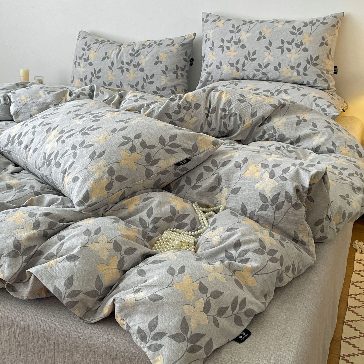 91家纺网 家纺一手货源 找家纺 典曼家纺 2025秋冬新款A类高克重亚麻复古诧季风原麻系列四件套 蔓叶兰