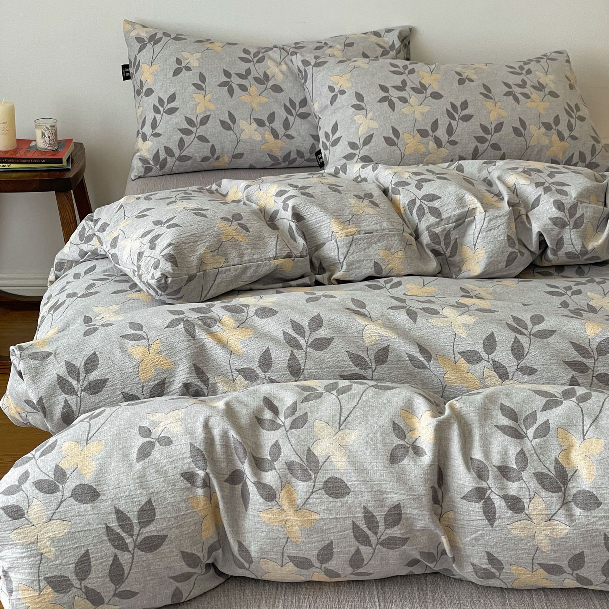 典曼家纺 2025秋冬新款A类高克重亚麻复古诧季风原麻系列四件套 蔓叶兰