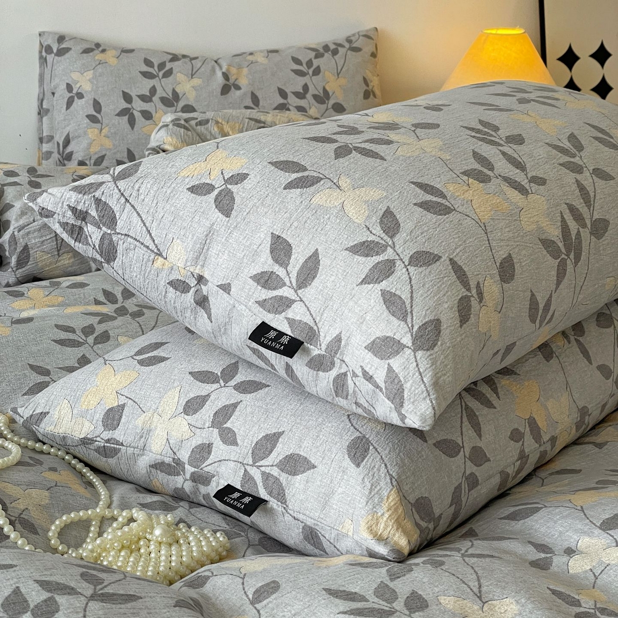 91家纺网 家纺一手货源 找家纺 典曼家纺 2025秋冬新款A类高克重亚麻复古诧季风原麻系列四件套 蔓叶兰