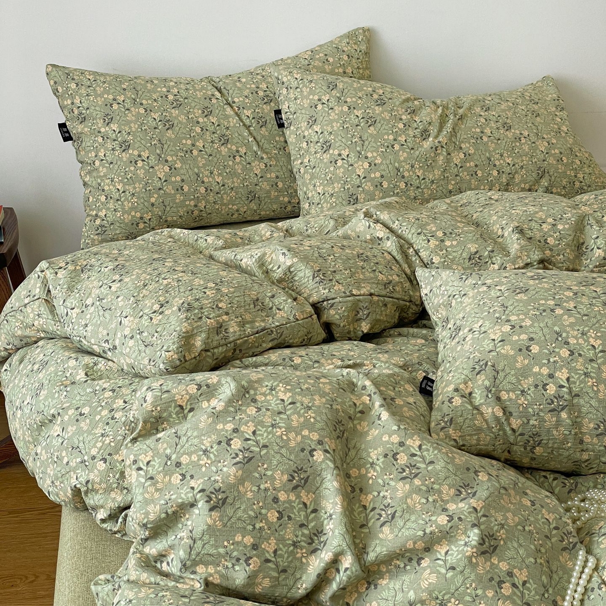 典曼家纺 2025秋冬新款A类高克重亚麻复古诧季风原麻系列四件套 绿意