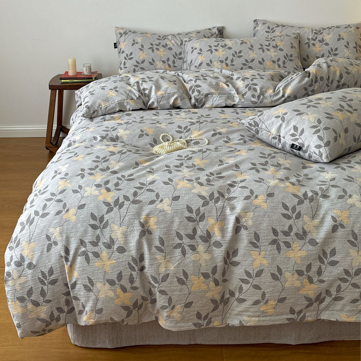 91家纺网 家纺一手货源 找家纺 典曼家纺 2025秋冬新款A类高克重亚麻复古诧季风原麻系列四件套 蔓叶兰