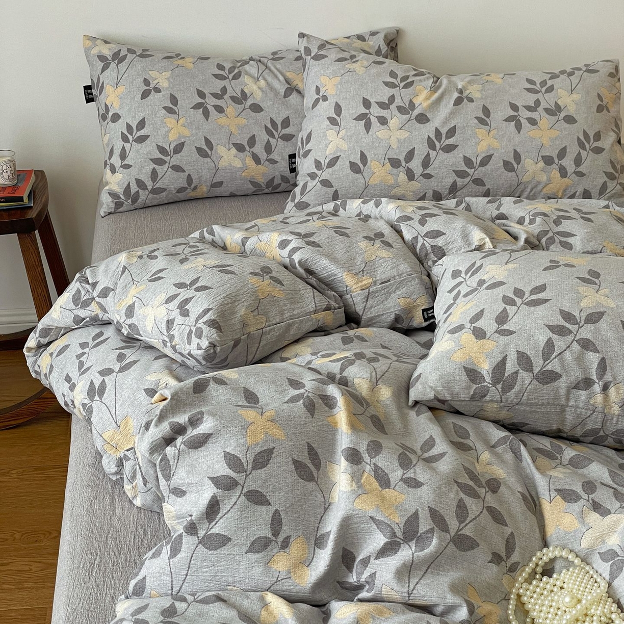 91家纺网 家纺一手货源 找家纺 典曼家纺 2025秋冬新款A类高克重亚麻复古诧季风原麻系列四件套 蔓叶兰