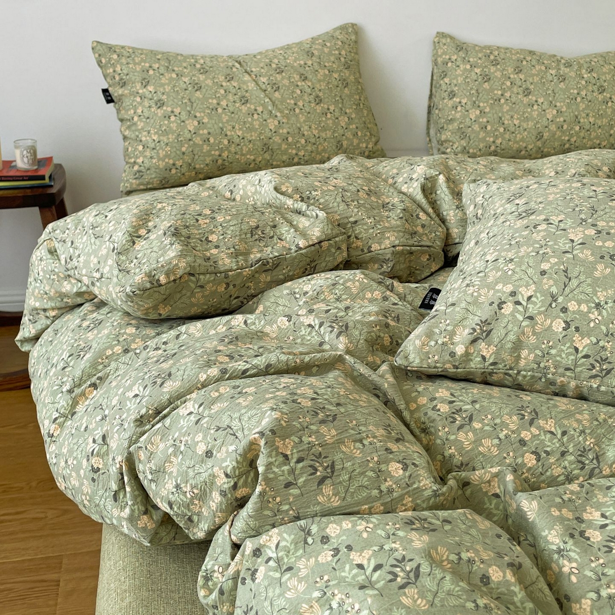 91家纺网 家纺一手货源 找家纺 典曼家纺 2025秋冬新款A类高克重亚麻复古诧季风原麻系列四件套 绿意