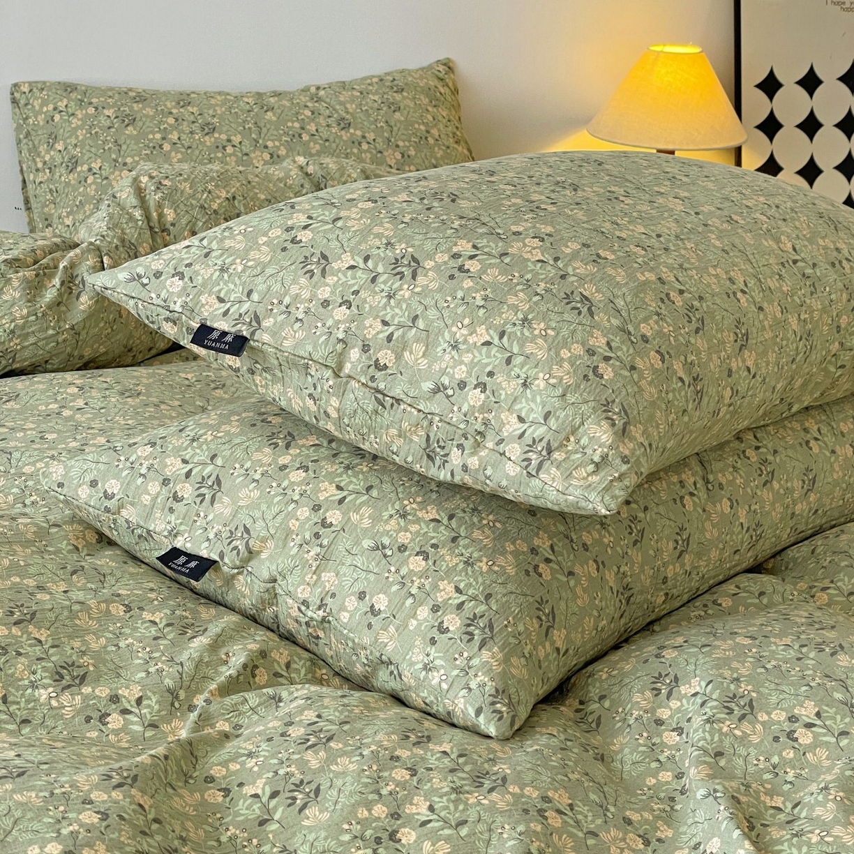 91家纺网 家纺一手货源 找家纺 典曼家纺 2025秋冬新款A类高克重亚麻复古诧季风原麻系列四件套 绿意