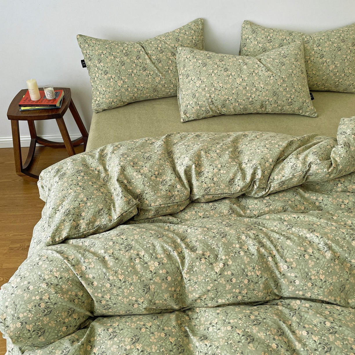 91家纺网 家纺一手货源 找家纺 典曼家纺 2025秋冬新款A类高克重亚麻复古诧季风原麻系列四件套 绿意