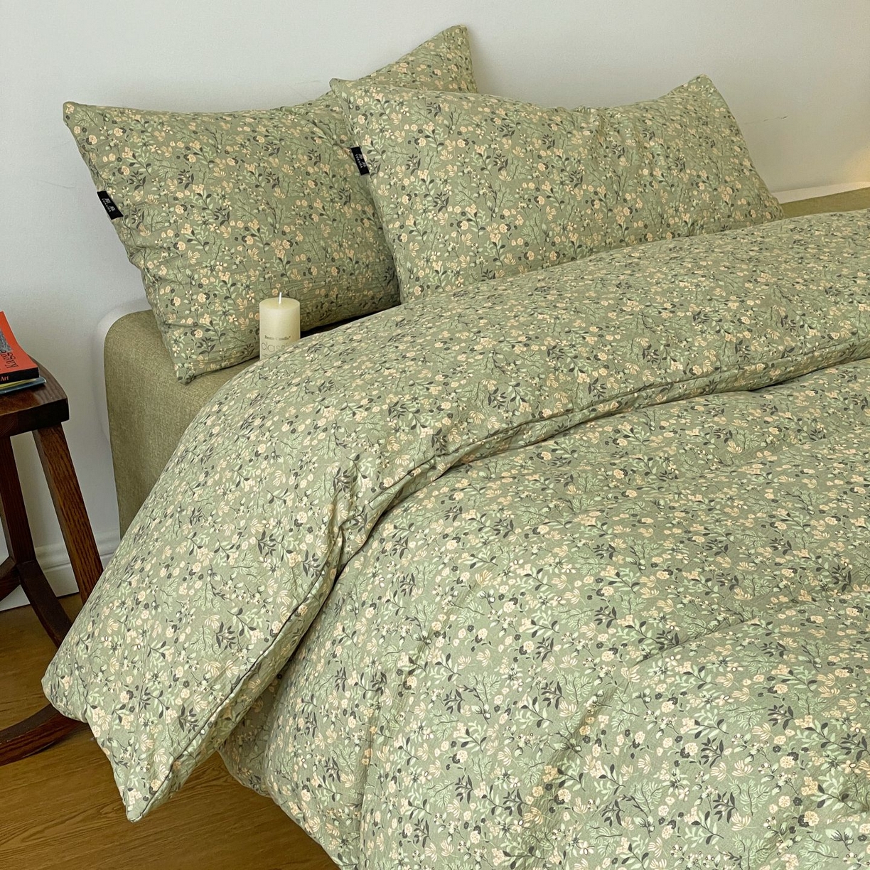 91家纺网 家纺一手货源 找家纺 典曼家纺 2025秋冬新款A类高克重亚麻复古诧季风原麻系列四件套 绿意