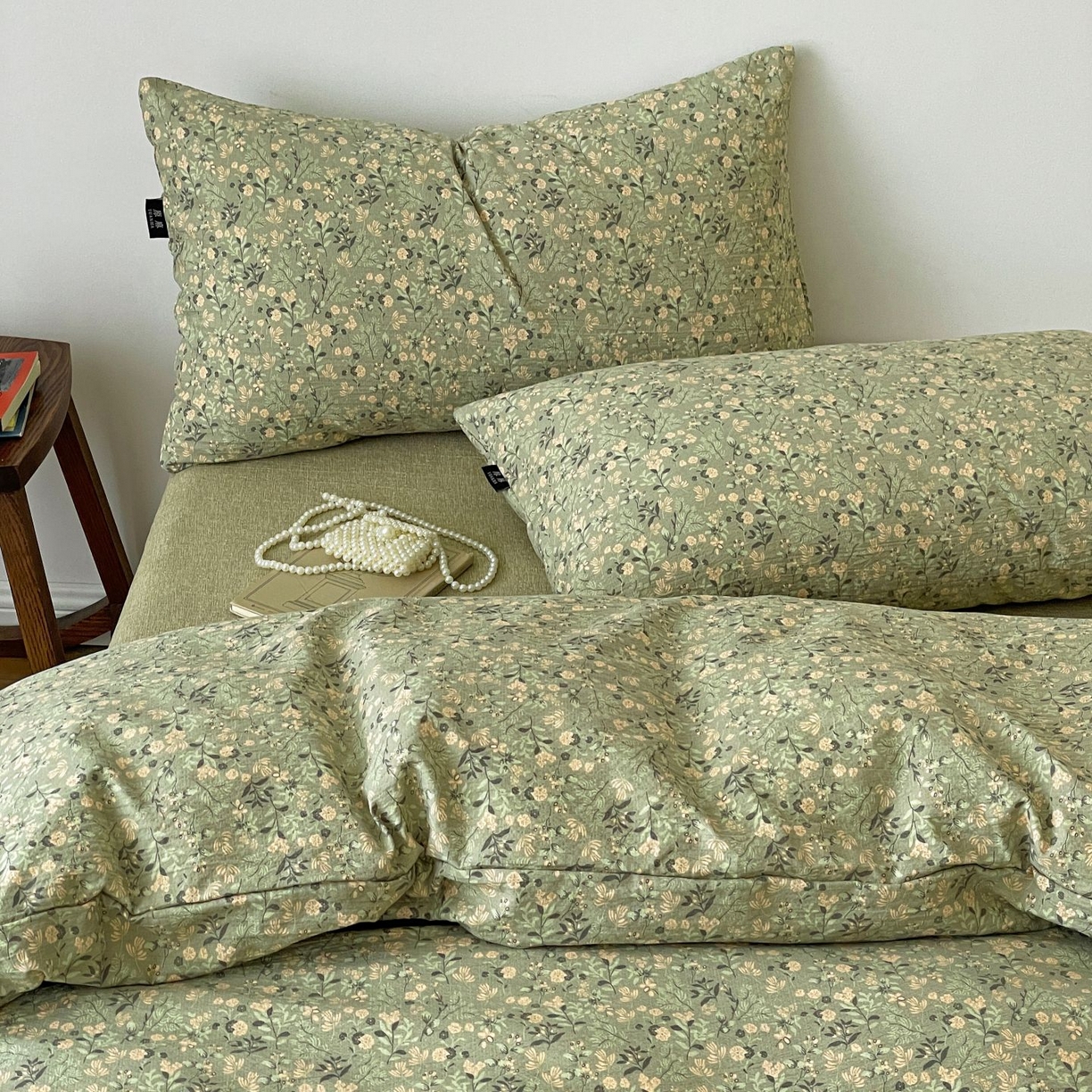 91家纺网 家纺一手货源 找家纺 典曼家纺 2025秋冬新款A类高克重亚麻复古诧季风原麻系列四件套 绿意