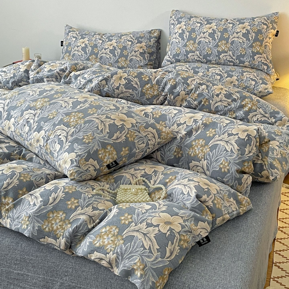 91家纺网 家纺一手货源 找家纺 典曼家纺 2025秋冬新款A类高克重亚麻复古诧季风原麻系列四件套 兰兮