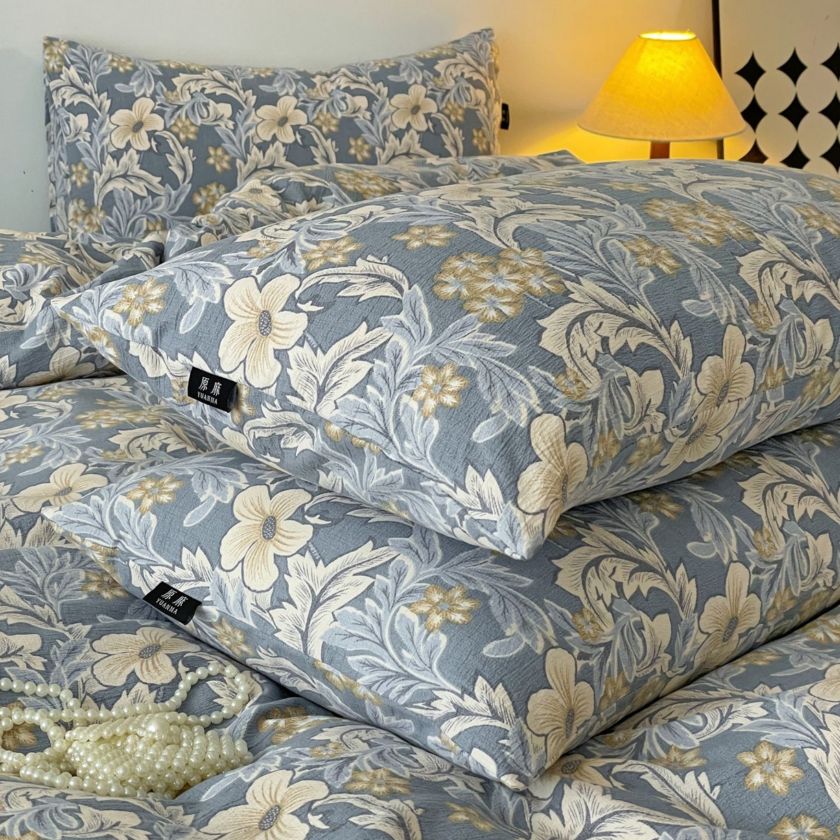 91家纺网 家纺一手货源 找家纺 典曼家纺 2025秋冬新款A类高克重亚麻复古诧季风原麻系列四件套 兰兮