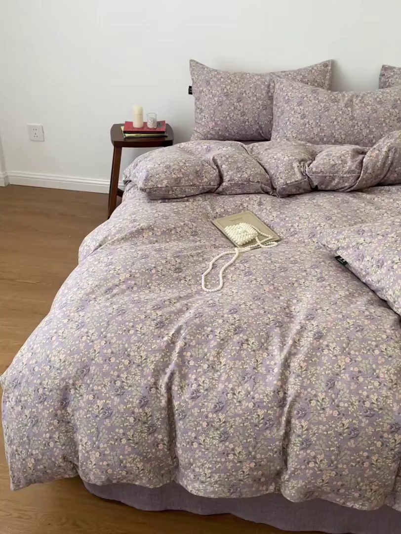 91家纺网 家纺一手货源 找家纺 典曼家纺 2025秋冬新款A类高克重亚麻复古诧季风原麻系列四件套 洛檀紫