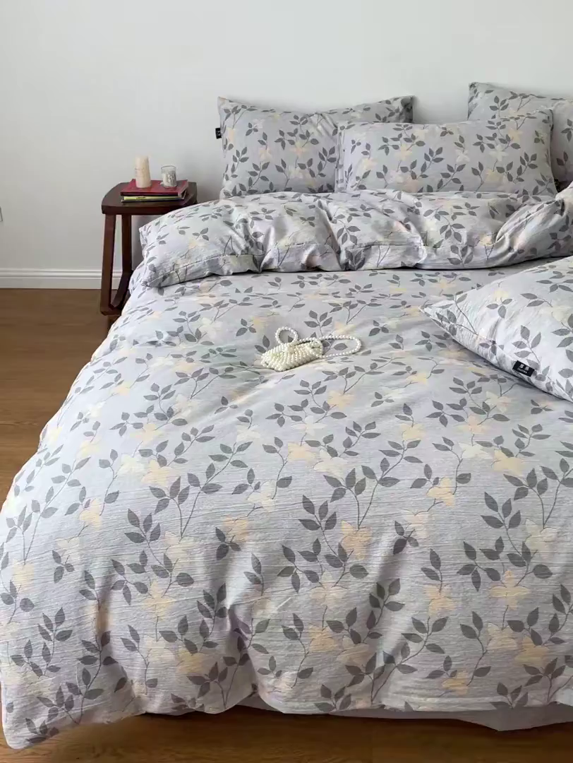 91家纺网 家纺一手货源 找家纺 典曼家纺 2025秋冬新款A类高克重亚麻复古诧季风原麻系列四件套 蔓叶兰