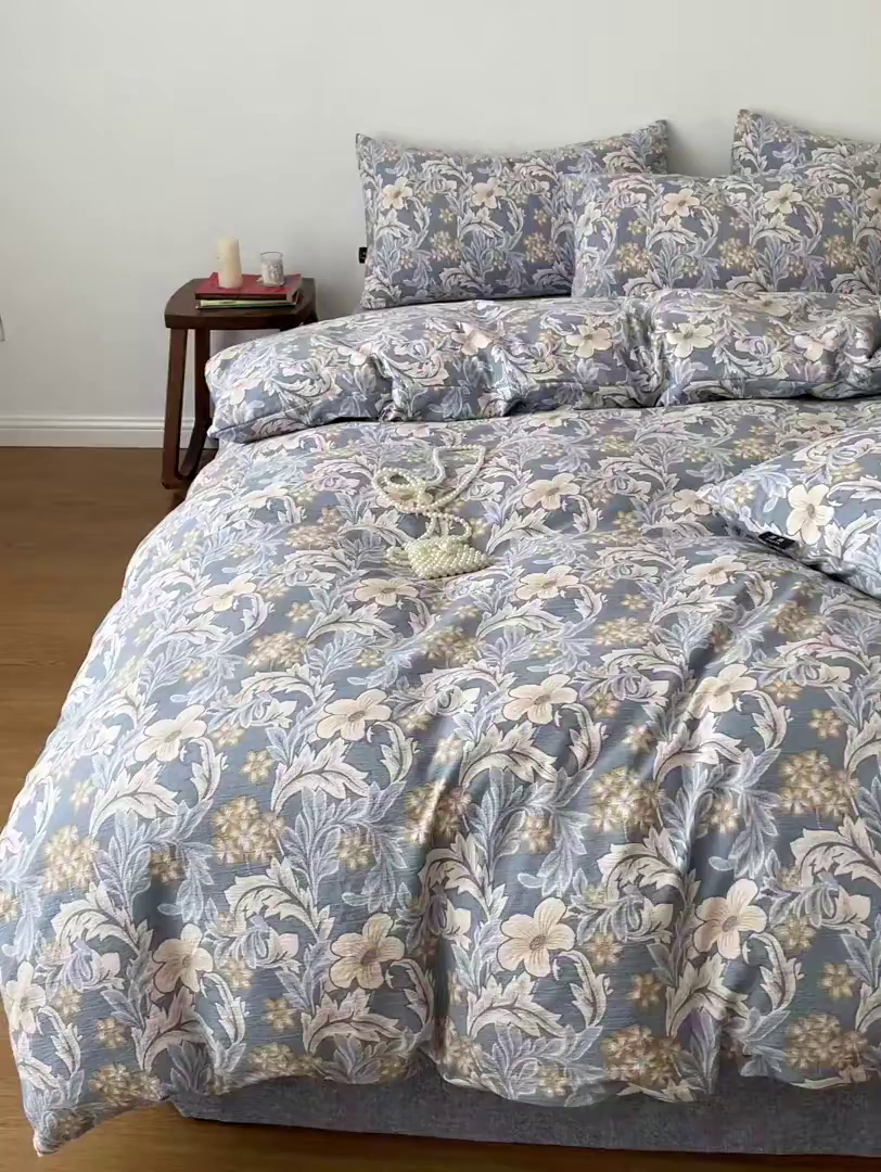 91家纺网 家纺一手货源 找家纺 典曼家纺 2025秋冬新款A类高克重亚麻复古诧季风原麻系列四件套 兰兮